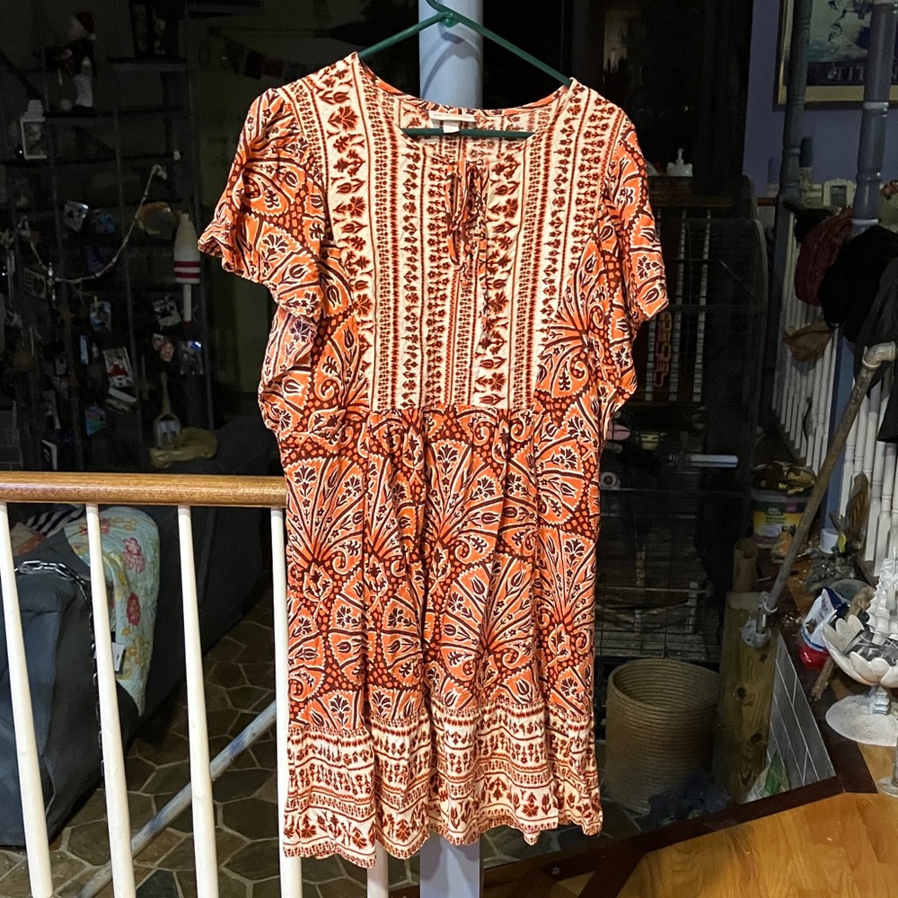 Knox Rose Orange and Cream Patterned Mini Dress
